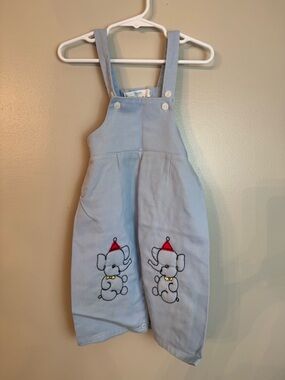 Vintage Penny’s Children's Blue Elephant Embroidered Overalls Size 18 months
